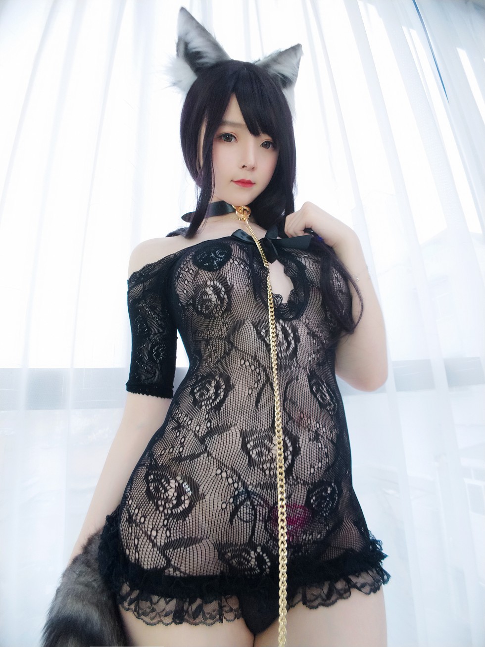 知名动漫博主一小央泽黑狐姐姐主题私房黑色蕾丝情趣内衣惹火写真80P