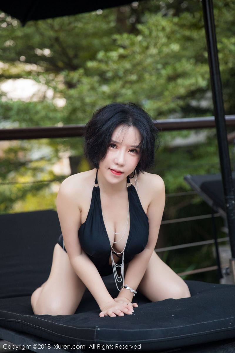 [XiuRen秀人网] 新人模特沈欢欣黑色性感泳装首套魅惑写真 No.1259