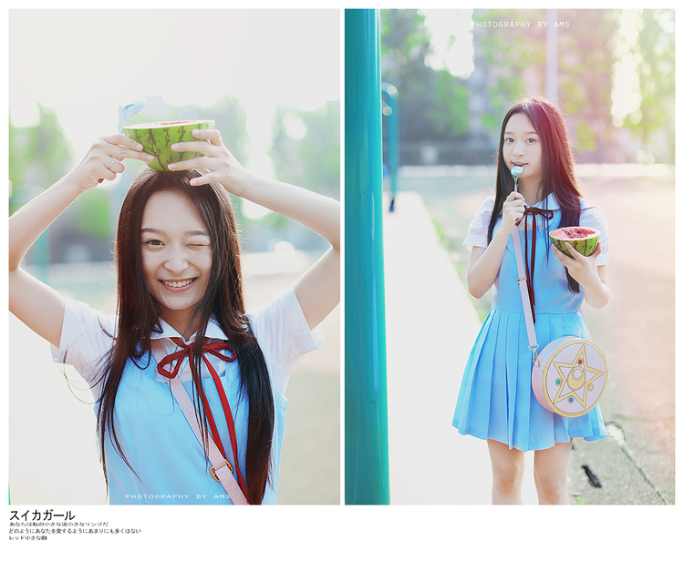 篮球场上酷爱西瓜的妹子