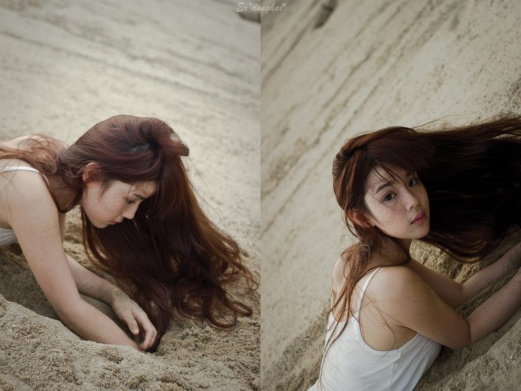 清纯少女沙滩上的嬉戏