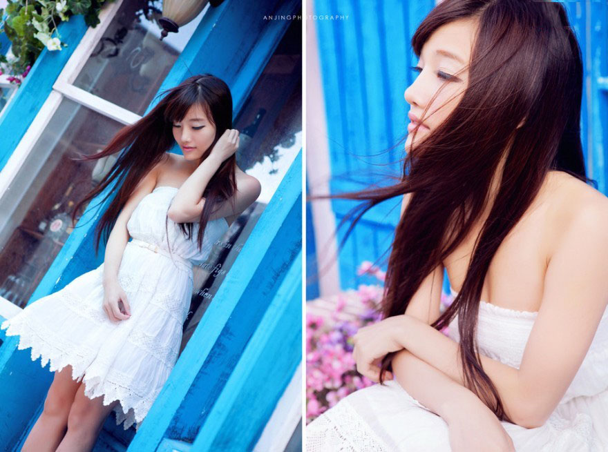 夏日微风吹起的撩人长发