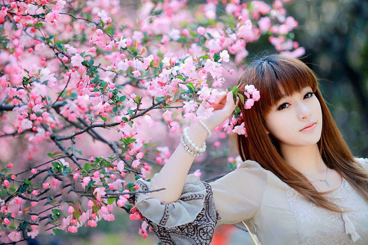 灿烂花季下的清纯少女