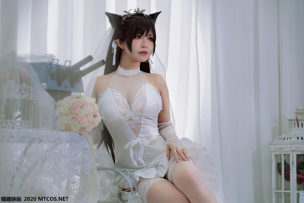 [喵糖映画]Vol.115_白色蕾丝妹子私房婚纱爱宕主题透视秀傲人豪乳撩人诱惑写真30P