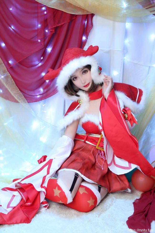 性感美女红绿色喵COSPLAY王者荣耀圣诞恋歌貂蝉