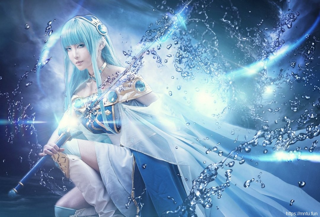 蓝色长发美女cosplay魔法骑士吊带龙啸海