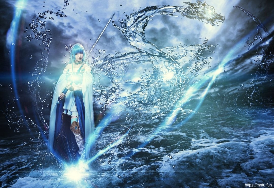 蓝色长发美女cosplay魔法骑士吊带龙啸海