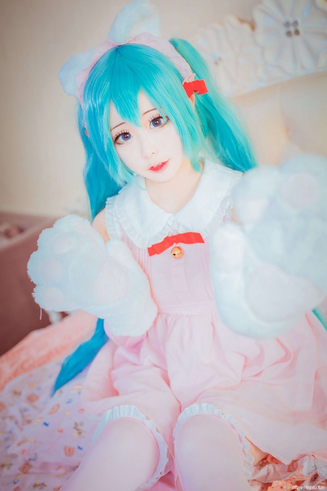 可爱小萝莉粉嫩甜美cosplay猫女郎初音未来