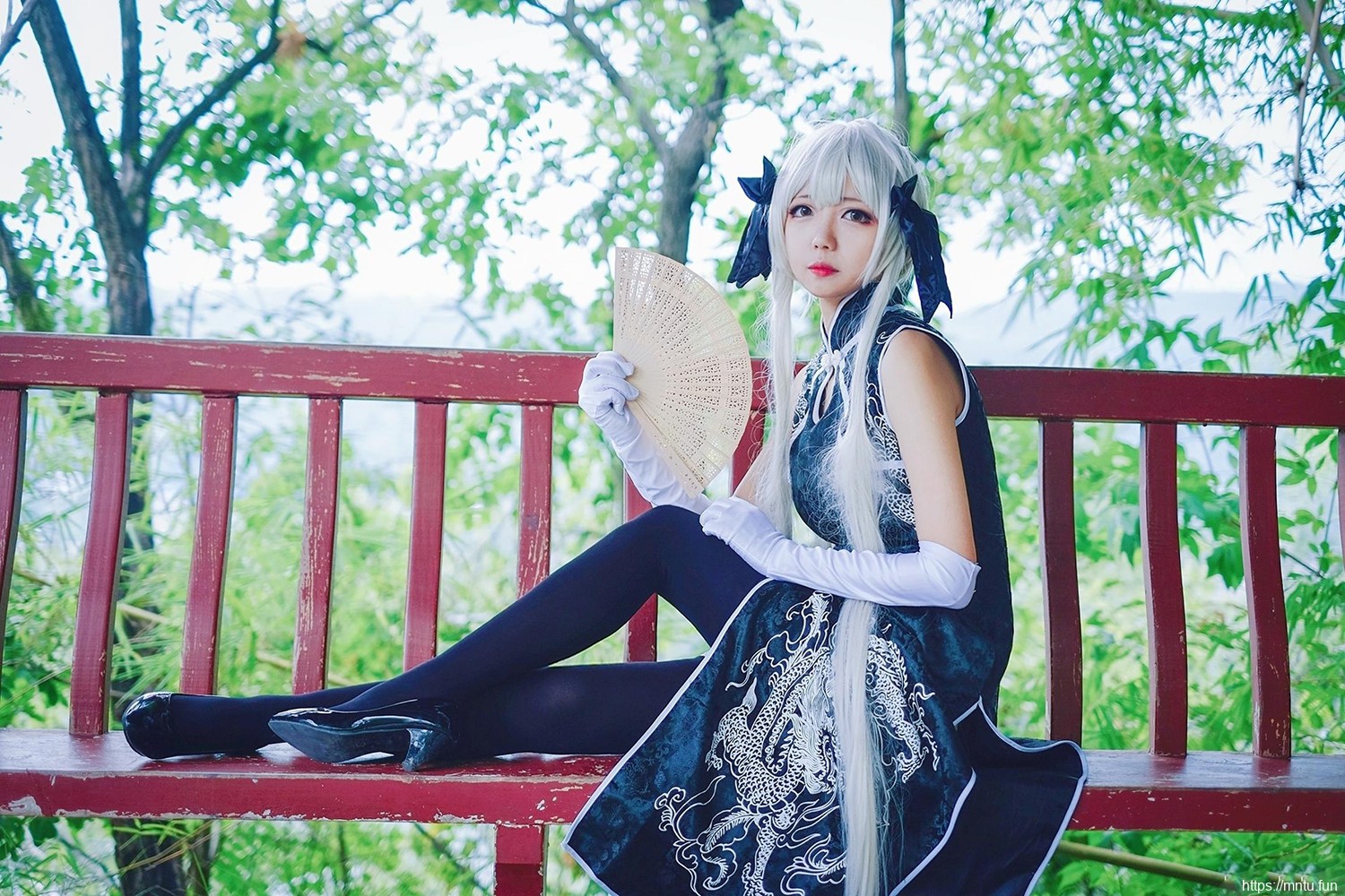 黑丝旗袍美女cosplay缘之空春日野穹图片