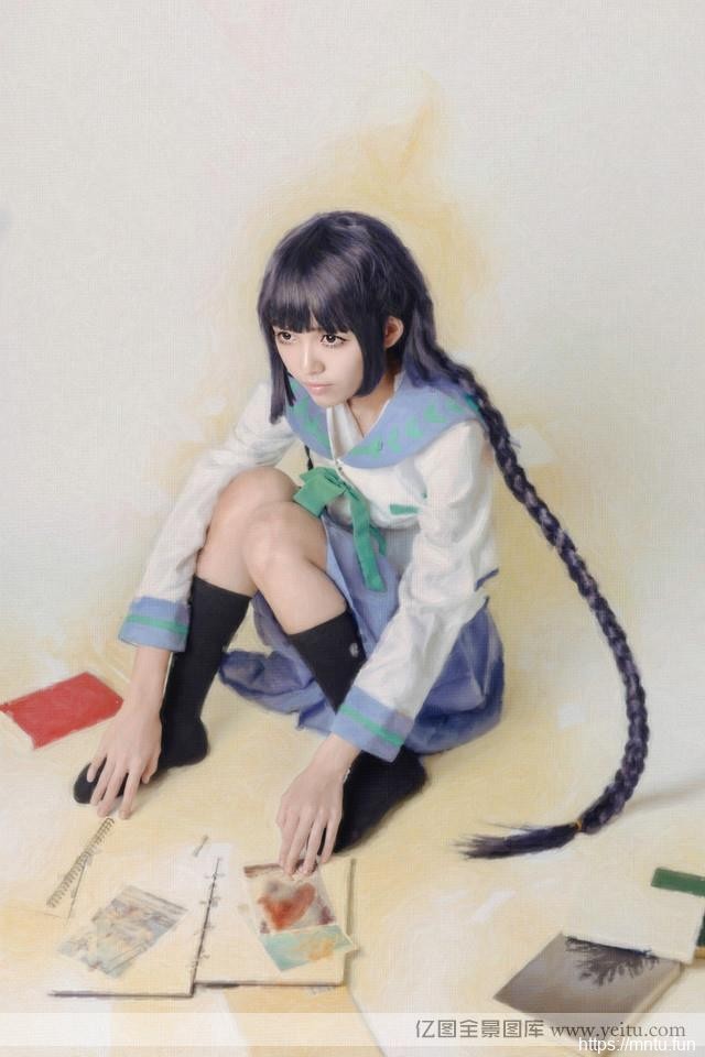长发清纯学生妹cosplay书生气十足