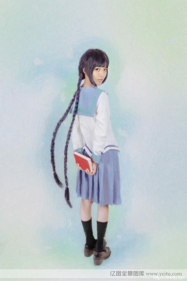 长发清纯学生妹cosplay书生气十足