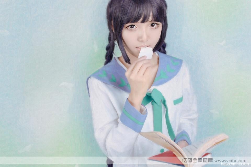 长发清纯学生妹cosplay书生气十足