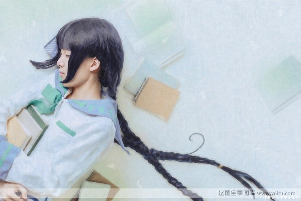 长发清纯学生妹cosplay书生气十足