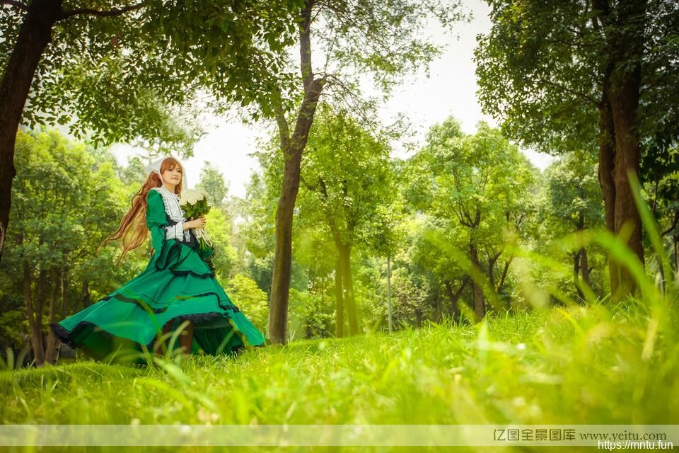 蔷薇花下的清纯少女女仆装cosplay