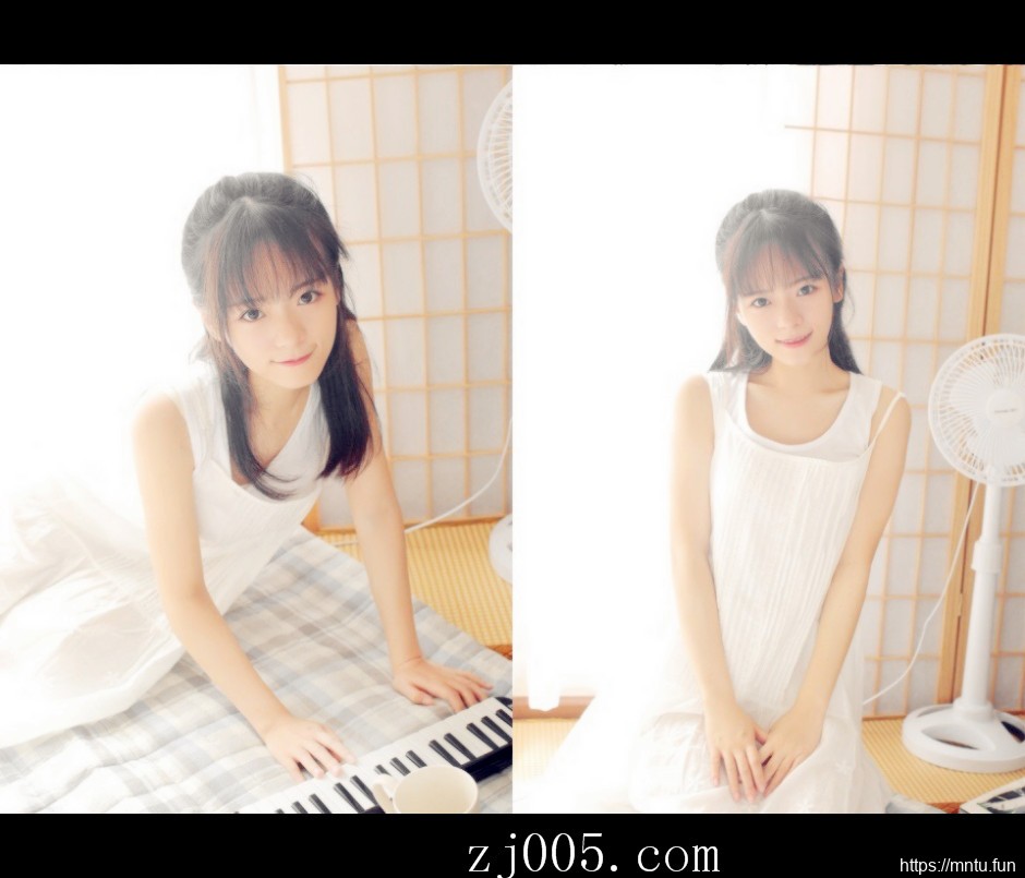 95后MM床照香肩大胆吊带裙私房照写真图片