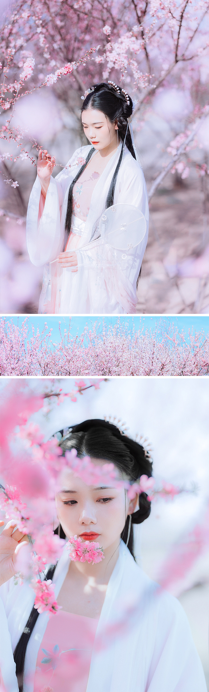 气质优雅淡然的古风汉服美女桃林里粉嫩养眼写真