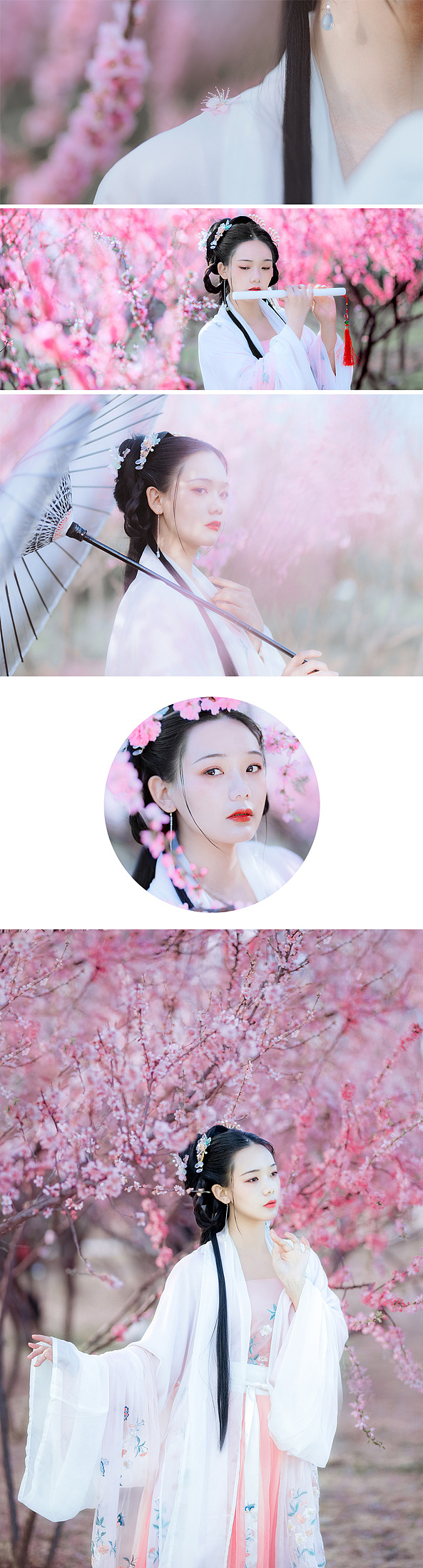 气质优雅淡然的古风汉服美女桃林里粉嫩养眼写真