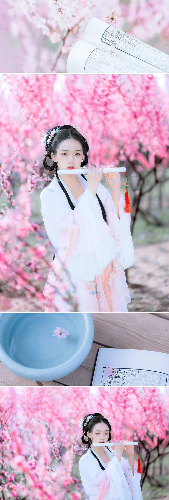 气质优雅淡然的古风汉服美女桃林里粉嫩养眼写真