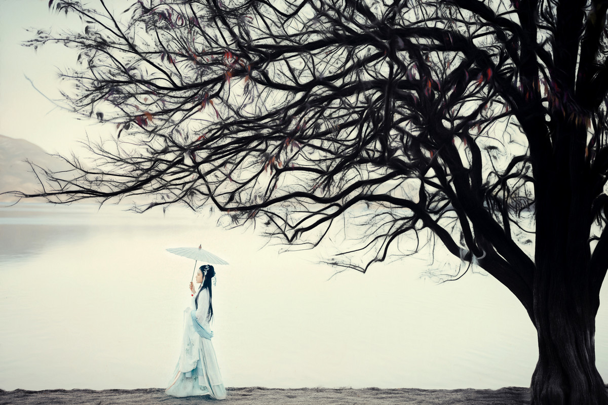 鹅蛋脸汉服美女轻纱飘逸唯美养眼的古风摄影图片