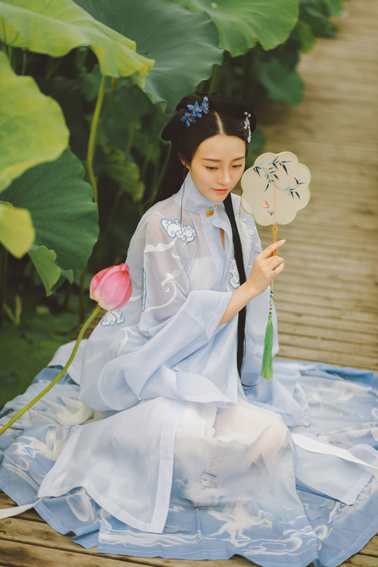 夏日荷塘美女淡色古装摄影图