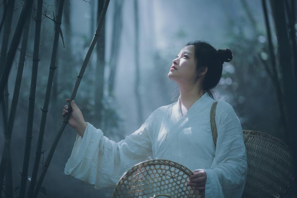 圆脸古装美女竹林森系古风图片