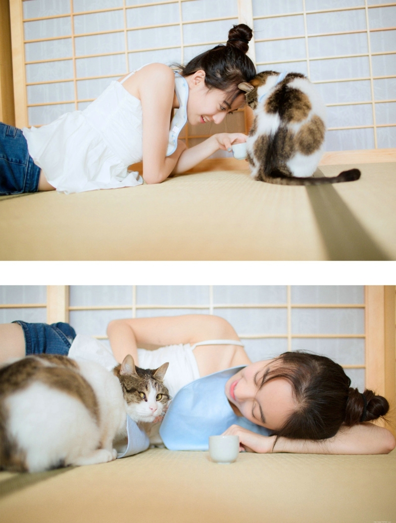 甜美素颜牛奶猫咪少女笑容纯真