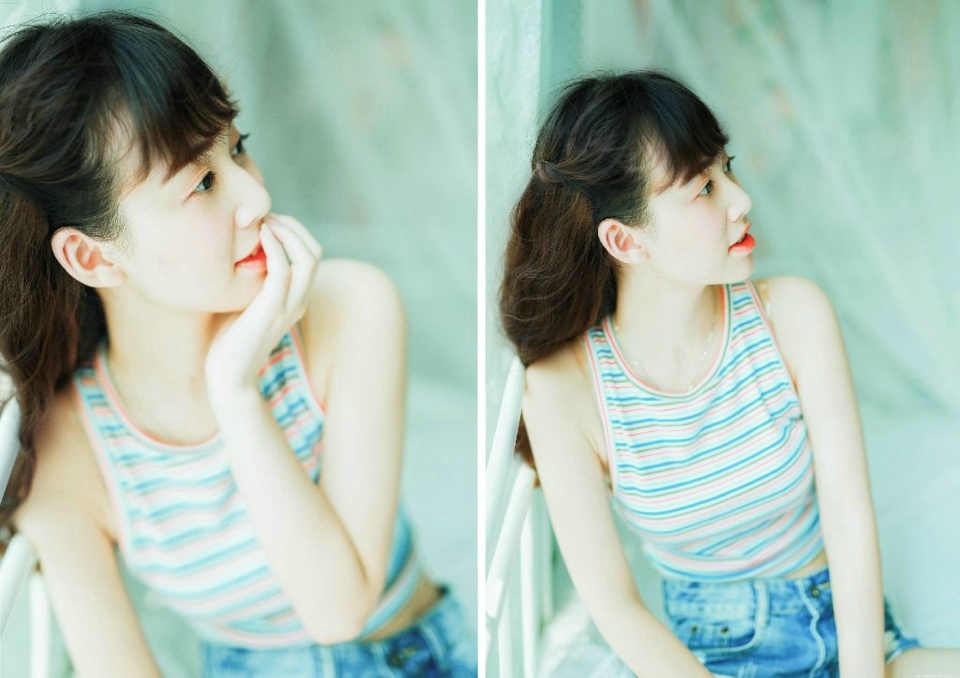 夏日清凉少女背心牛仔养眼纯真眼神