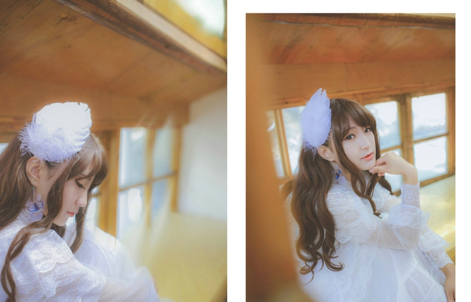 阁楼上的蕾丝白纱长发妹子幽静素雅写真