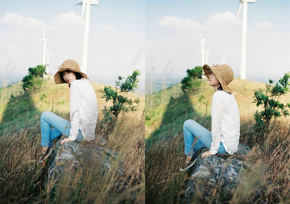 徒步短发牛仔裤美女自然温柔写真