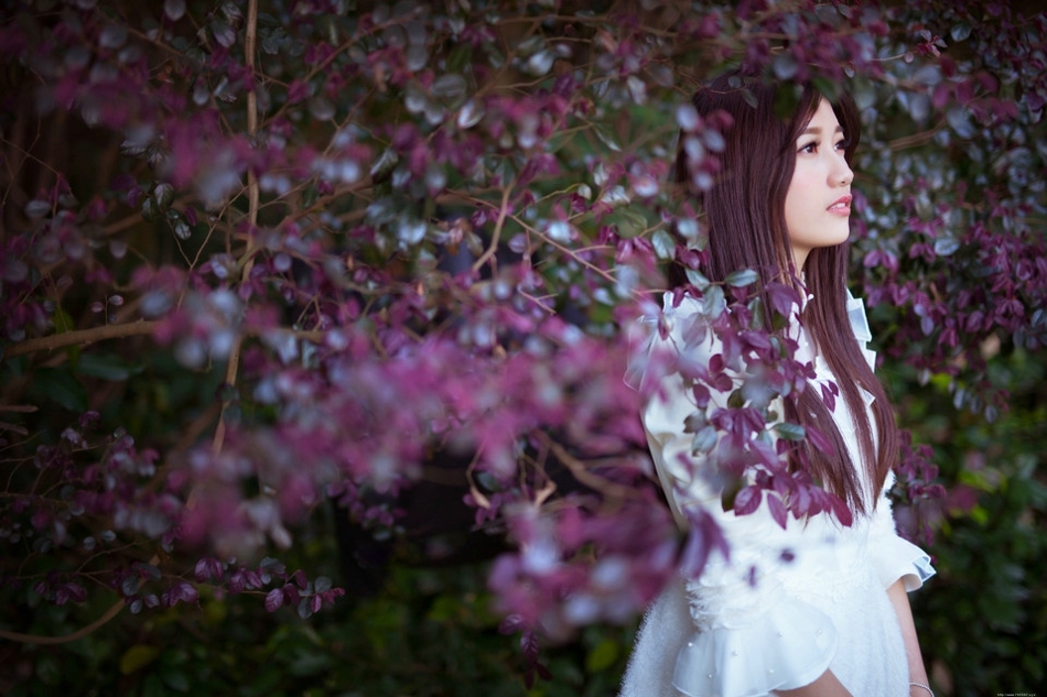 森林内的麋鹿美女白裙捧花唯美意境写真