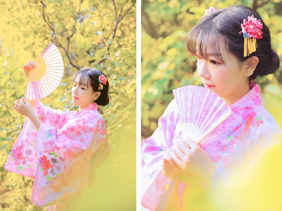 初秋和服娇艳姑娘清新郊外美丽动人