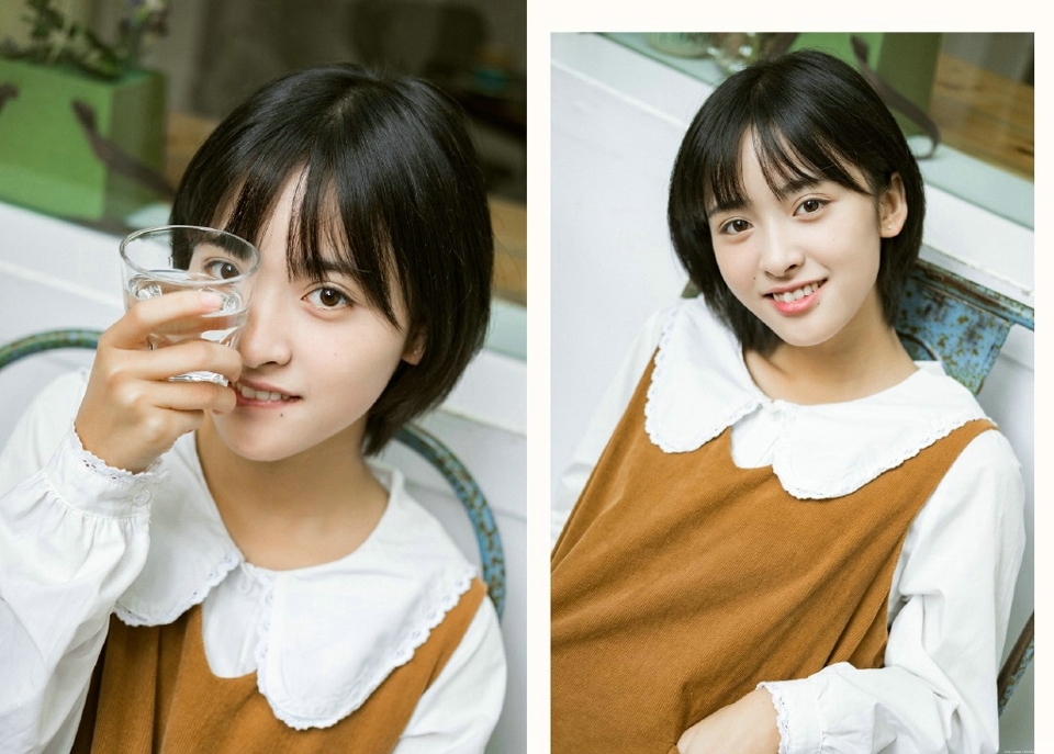 日系短发森系妹子甜美精致五官