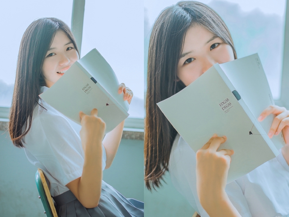 教室内的氧气校服少女纯真笑容