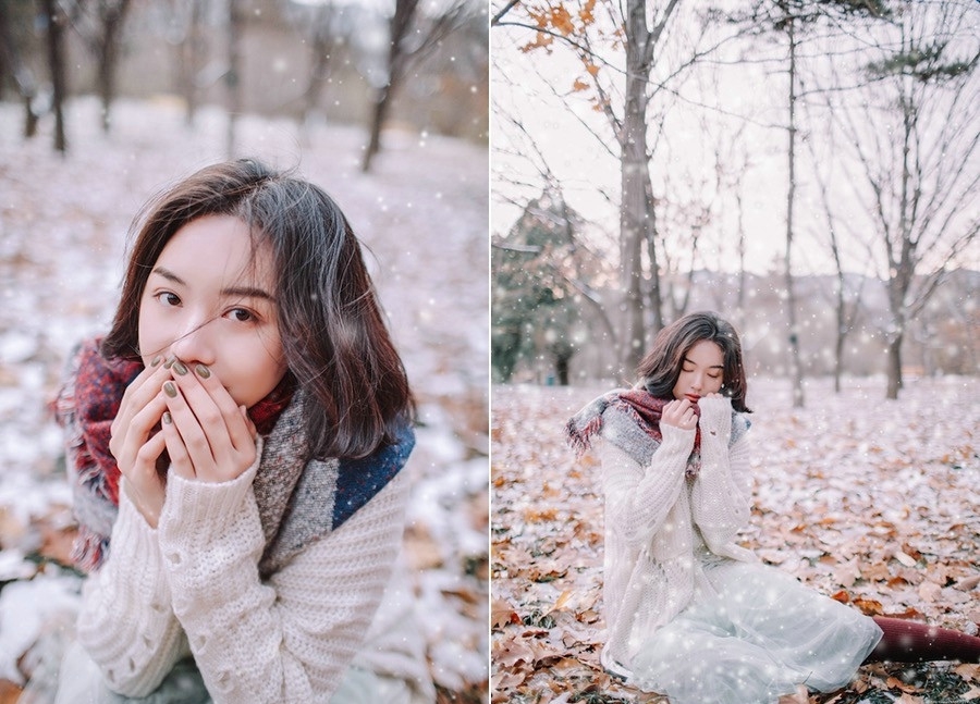 又一年大雪纷飞短发美女撑伞漫步楚楚动人