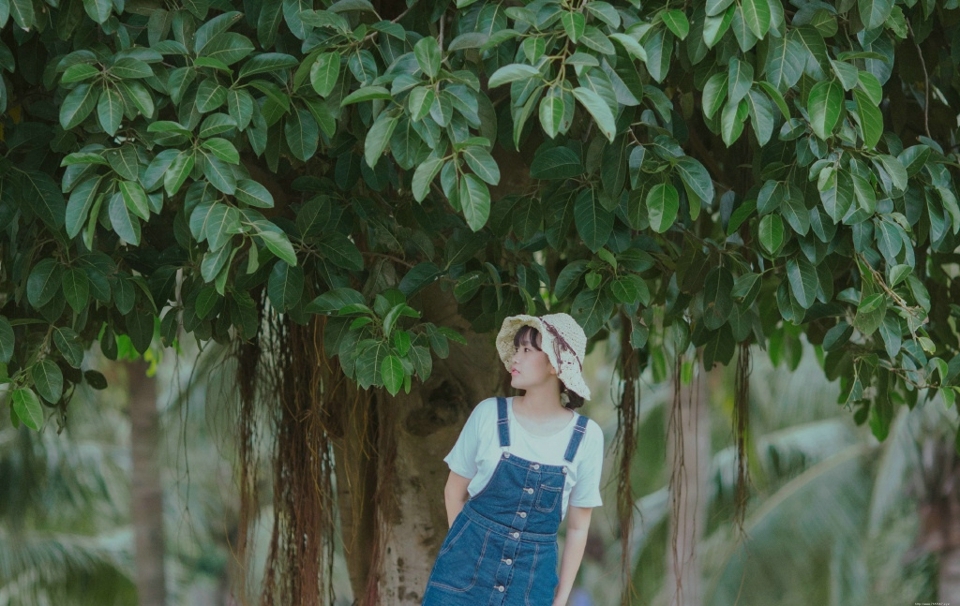 小岛上的背带裤风车少女青春无限