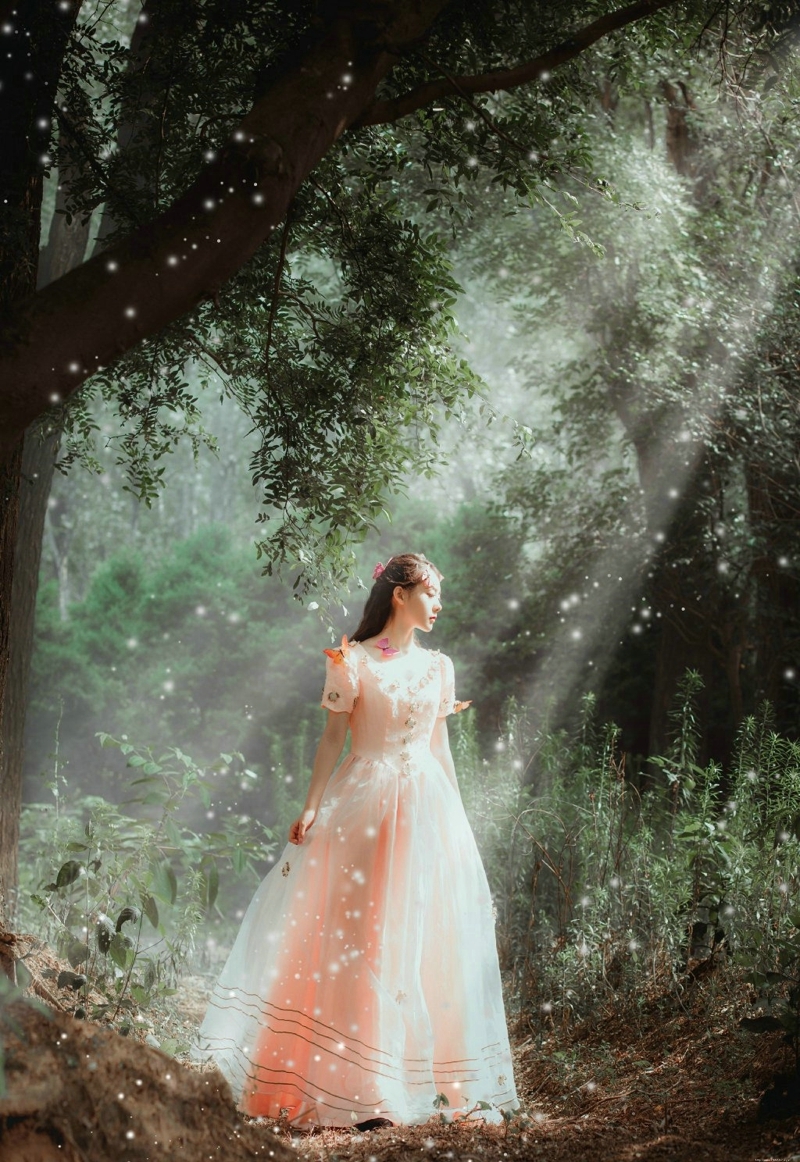 森林烟雾中的蝴蝶妹子宛如仙子