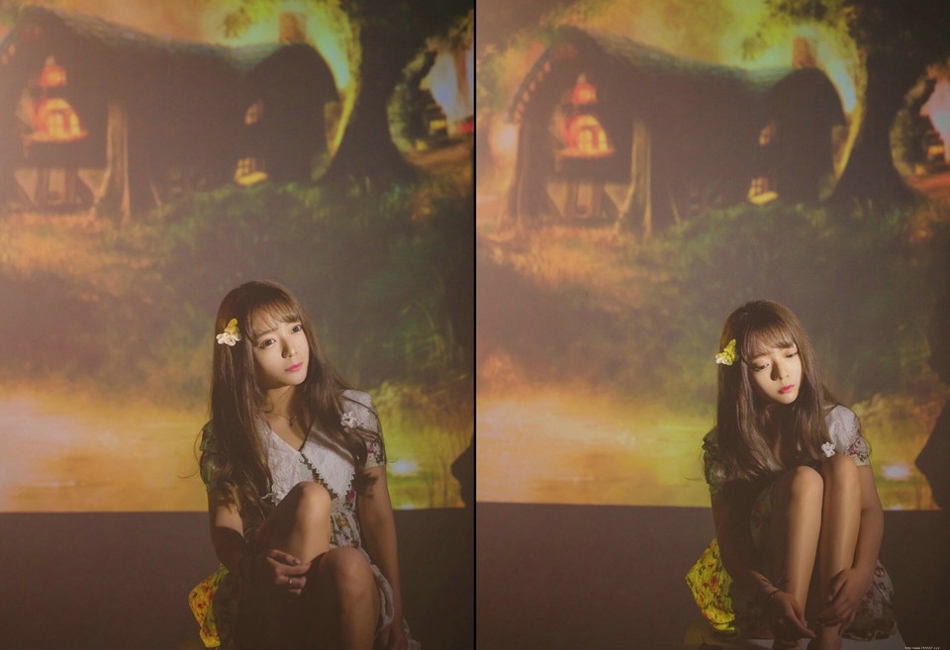 做梦美女碎花长裙沉迷于幻灯机无法自拔