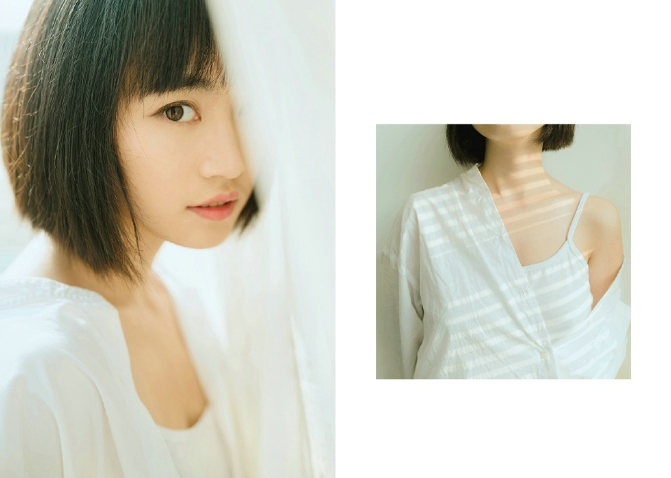 白衬衫白净短发少女慵懒悠闲时光