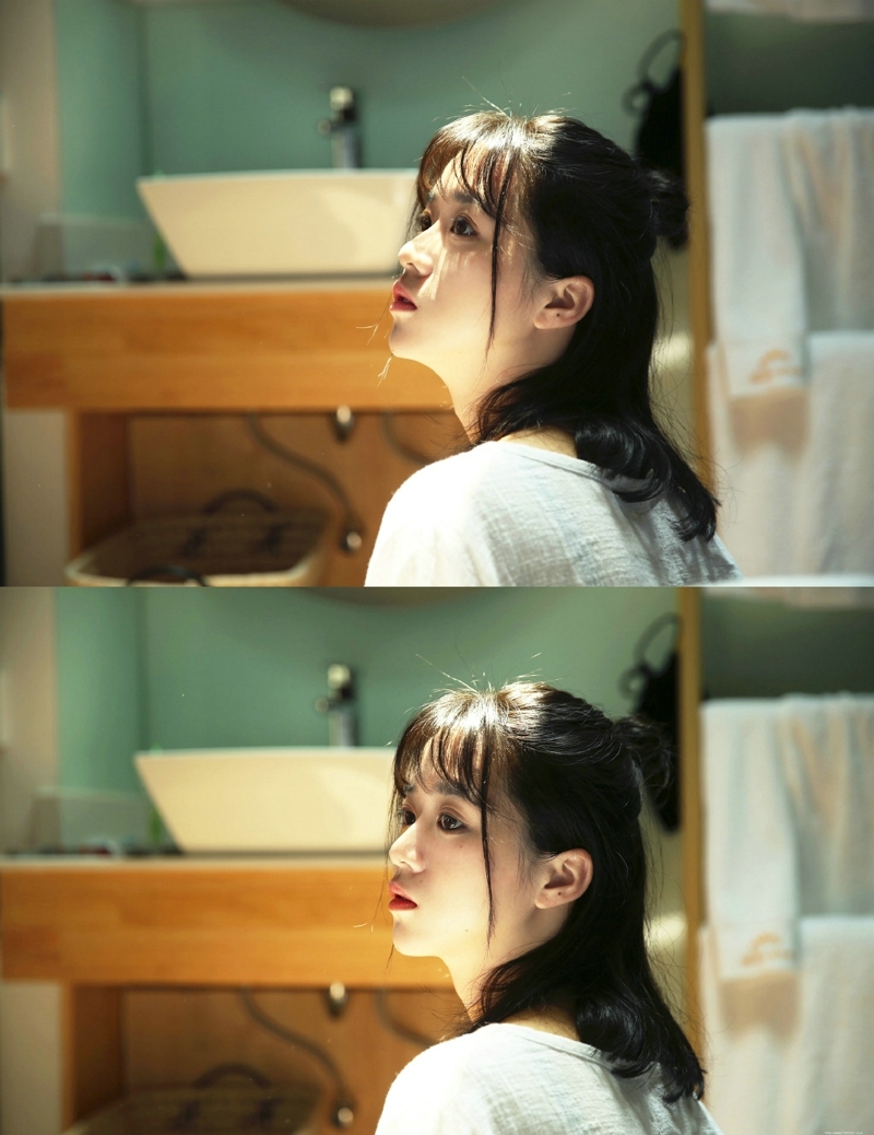 娇小妹子私房光影丸子头养眼五官写真