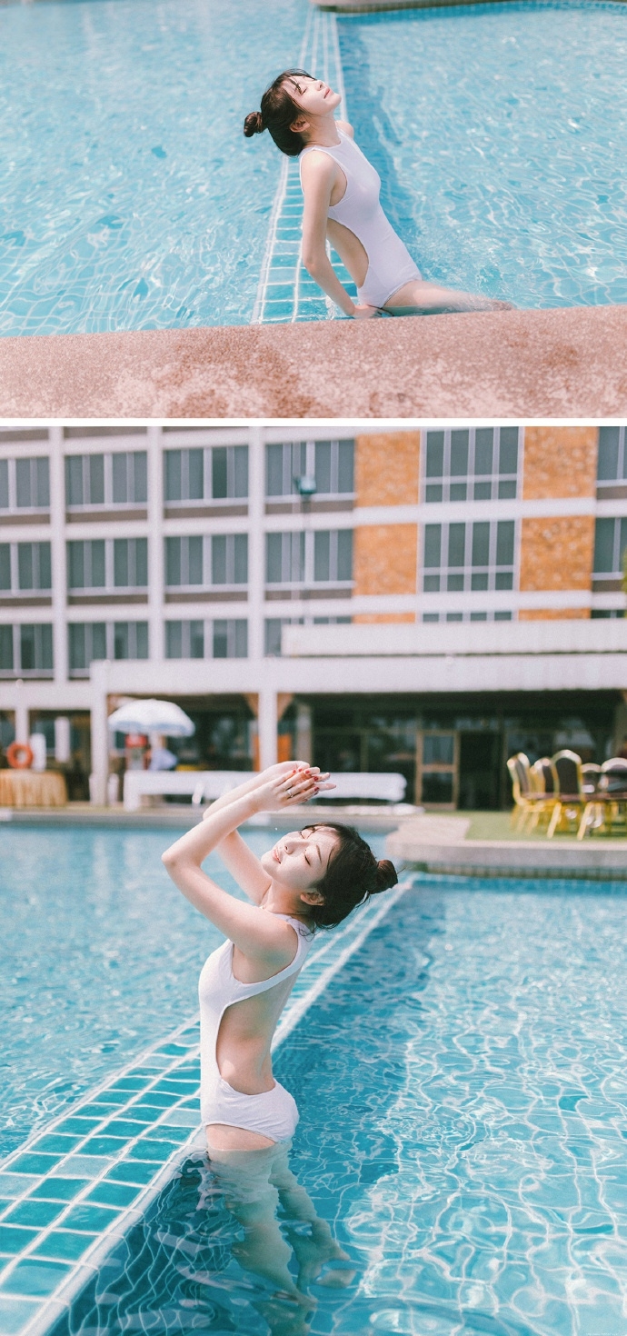 清新美女阳光泳池写真唯美动人