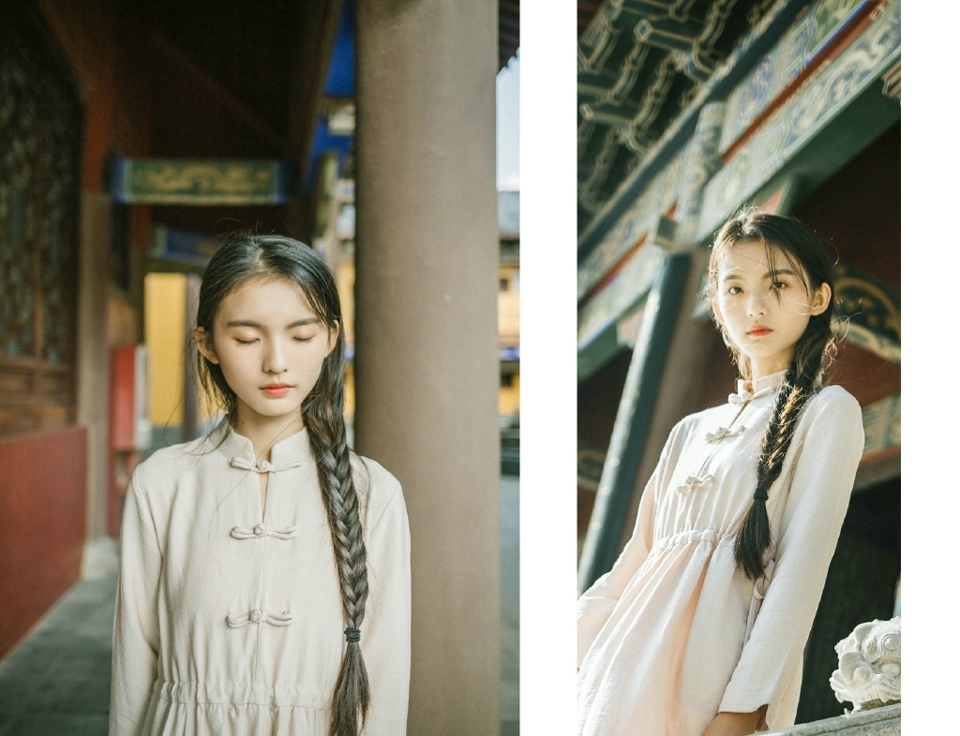 民国风妹子麻花辫高颜值迷人美眸