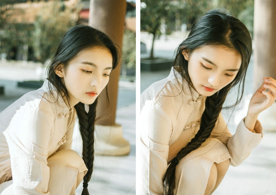 民国风妹子麻花辫高颜值迷人美眸