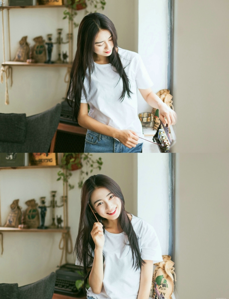 高颜值长发女神私房慵懒写真