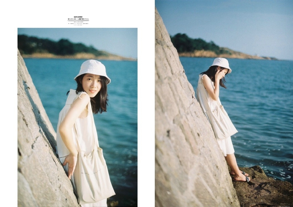 海边俏皮妹子阳光明媚笑容灿烂