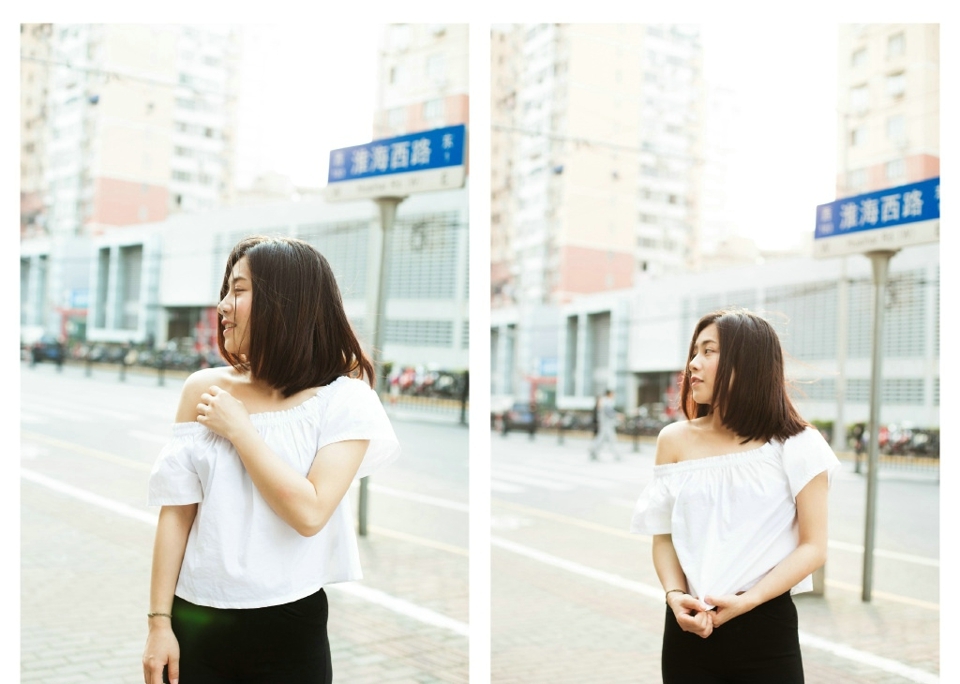 气质一字肩美女户外清新漂亮写真