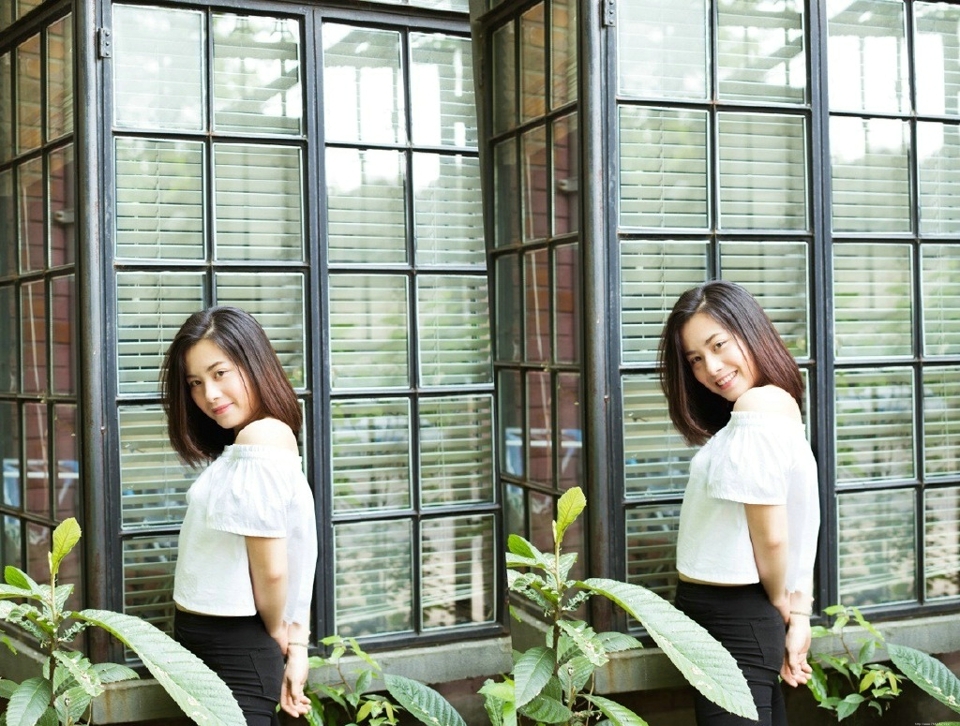 气质一字肩美女户外清新漂亮写真