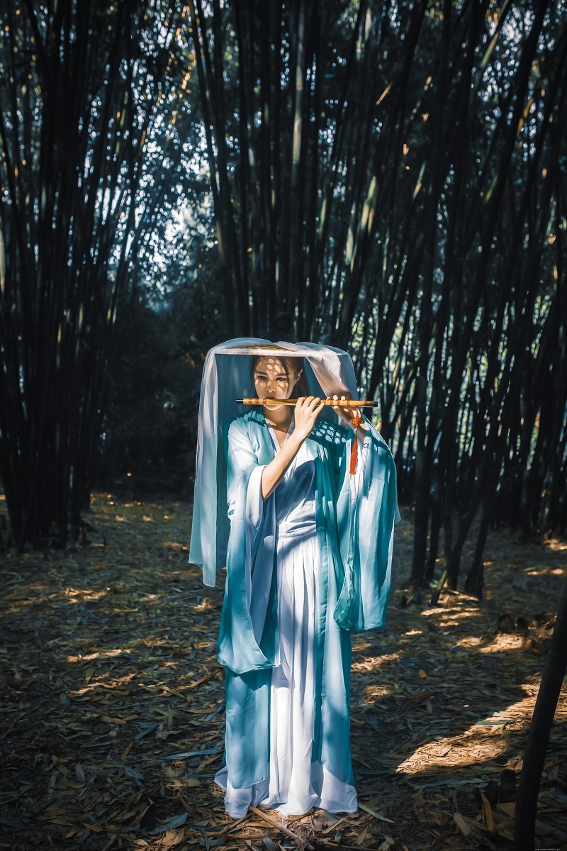 竹林里的古装美女阳光秀气唯美动人