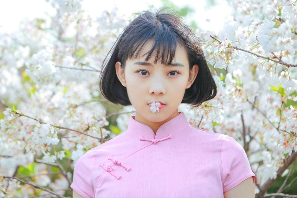 粉嫩民国风美女樱花海洋中养眼迷人