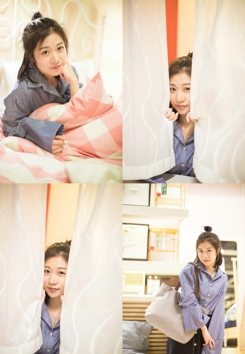 格子衬衫清爽美女悠闲时光