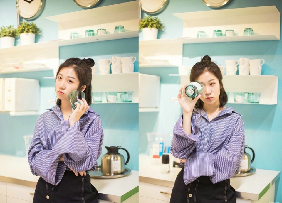 格子衬衫清爽美女悠闲时光