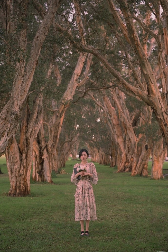 2020复古风优雅美女飘逸碎花裙私拍